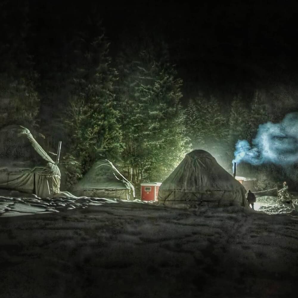Winter yurt camping n Kyrgyzstan.