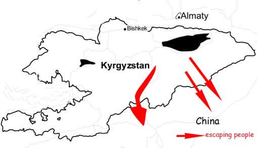 History of Kyrgyzstan. Map of the Grat Escape 1916.