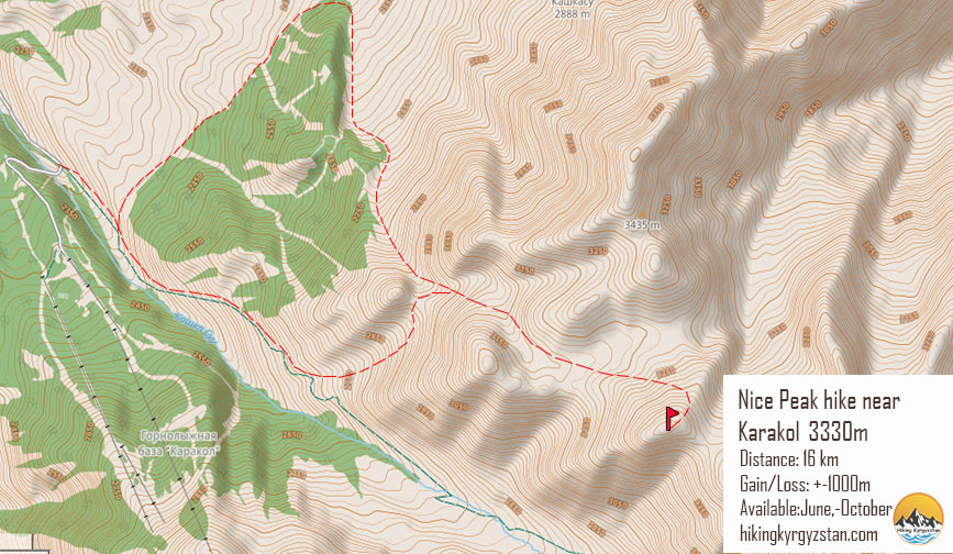 Map of the hiking to Kashka Su Peak